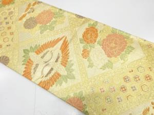 佐賀錦　斜め格子に鶴・花・古典柄織り出し　袋帯